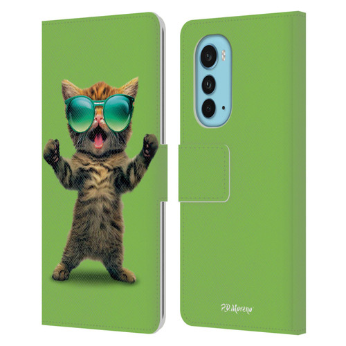 P.D. Moreno Furry Fun Artwork Cat Sunglasses Leather Book Wallet Case Cover For Motorola Edge (2022)