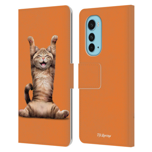 P.D. Moreno Furry Fun Artwork Happy Cat Leather Book Wallet Case Cover For Motorola Edge (2022)