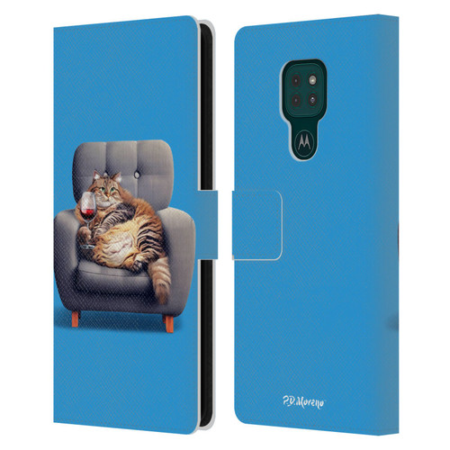 P.D. Moreno Furry Fun Artwork Fat Cat Armchair Leather Book Wallet Case Cover For Motorola Moto G9 Play
