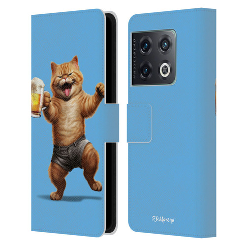P.D. Moreno Furry Fun Artwork Cat Beer Leather Book Wallet Case Cover For OnePlus 10 Pro