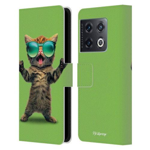 P.D. Moreno Furry Fun Artwork Cat Sunglasses Leather Book Wallet Case Cover For OnePlus 10 Pro