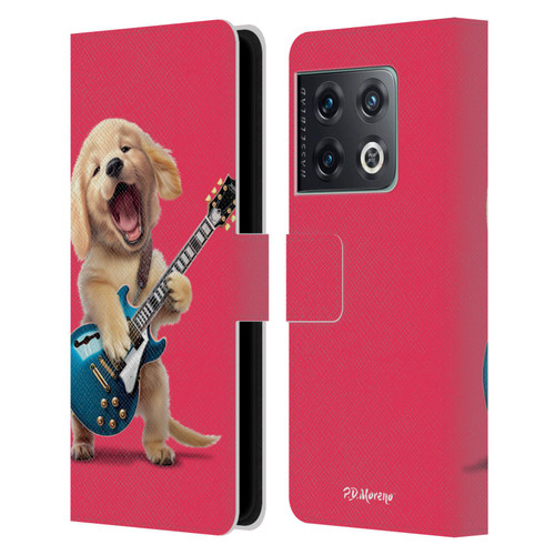 P.D. Moreno Furry Fun Artwork Golden Retriever Playing Guitar Leather Book Wallet Case Cover For OnePlus 10 Pro