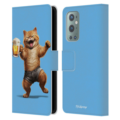 P.D. Moreno Furry Fun Artwork Cat Beer Leather Book Wallet Case Cover For OnePlus 9