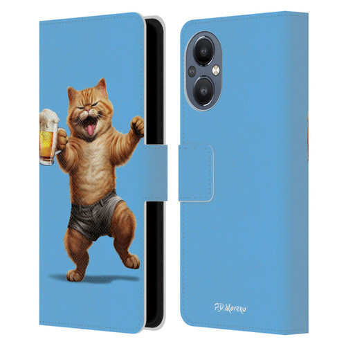 P.D. Moreno Furry Fun Artwork Cat Beer Leather Book Wallet Case Cover For OnePlus Nord N20 5G