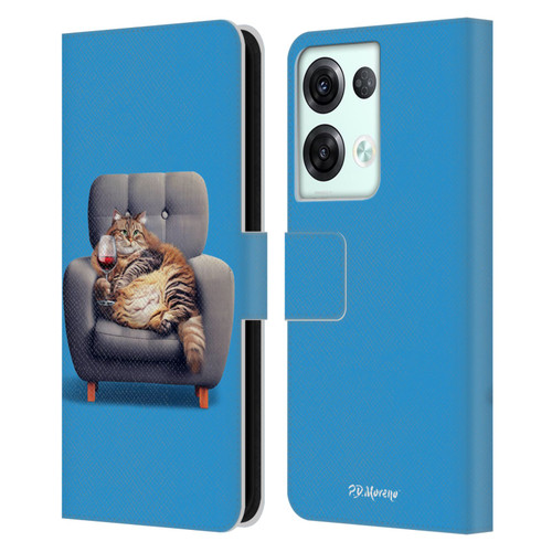 P.D. Moreno Furry Fun Artwork Fat Cat Armchair Leather Book Wallet Case Cover For OPPO Reno8 Pro