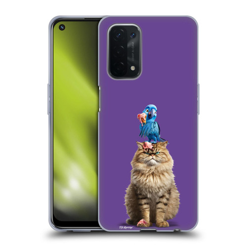 P.D. Moreno Furry Fun Artwork Cat And Parrot Soft Gel Case for OPPO A54 5G