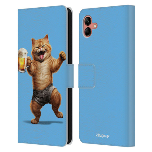 P.D. Moreno Furry Fun Artwork Cat Beer Leather Book Wallet Case Cover For Samsung Galaxy A04 (2022)