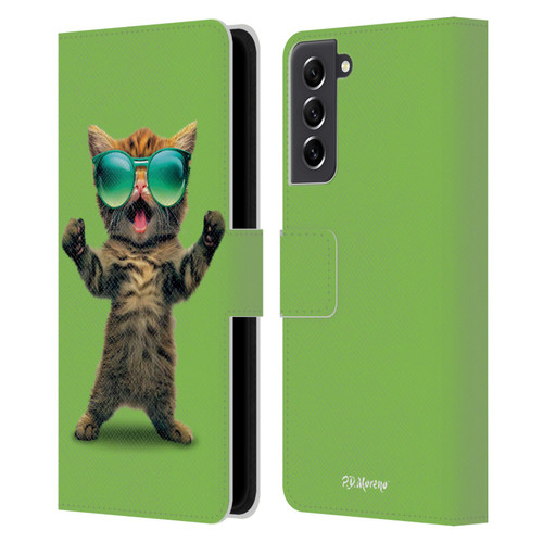 P.D. Moreno Furry Fun Artwork Cat Sunglasses Leather Book Wallet Case Cover For Samsung Galaxy S21 FE 5G