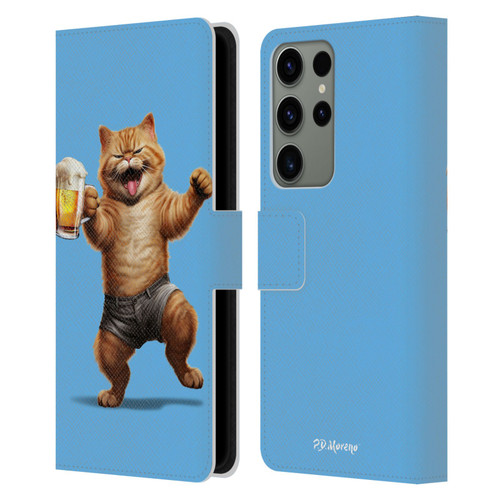 P.D. Moreno Furry Fun Artwork Cat Beer Leather Book Wallet Case Cover For Samsung Galaxy S23 Ultra 5G
