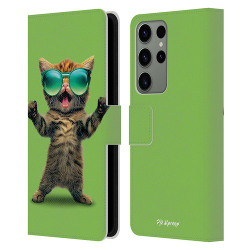 P.D. Moreno Furry Fun Artwork Cat Sunglasses Leather Book Wallet Case Cover For Samsung Galaxy S23 Ultra 5G