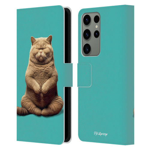 P.D. Moreno Furry Fun Artwork Sitting Cat Leather Book Wallet Case Cover For Samsung Galaxy S23 Ultra 5G