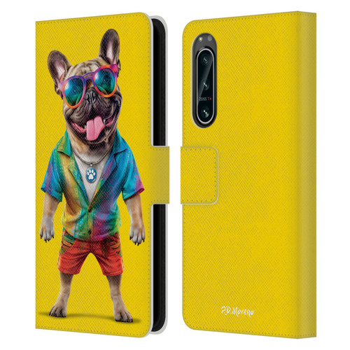 P.D. Moreno Furry Fun Artwork French Bulldog Tie Die Leather Book Wallet Case Cover For Sony Xperia 5 IV