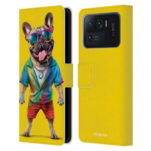 P.D. Moreno Furry Fun Artwork French Bulldog Tie Die Leather Book Wallet Case Cover For Xiaomi Mi 11 Ultra