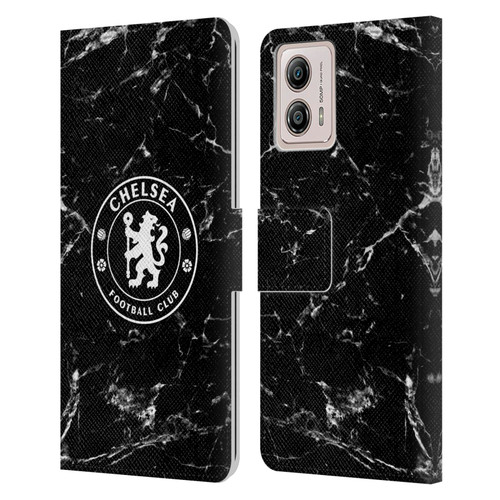 Chelsea Football Club Crest Black Marble Leather Book Wallet Case Cover For Motorola Moto G53 5G