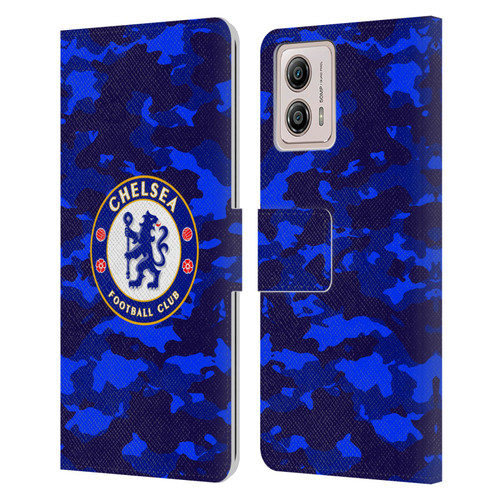 Chelsea Football Club Crest Camouflage Leather Book Wallet Case Cover For Motorola Moto G53 5G