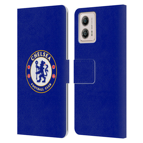 Chelsea Football Club Crest Plain Blue Leather Book Wallet Case Cover For Motorola Moto G53 5G