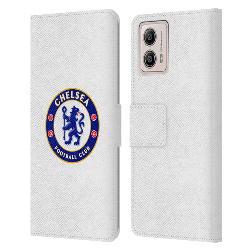 Chelsea Football Club Crest Plain White Leather Book Wallet Case Cover For Motorola Moto G53 5G
