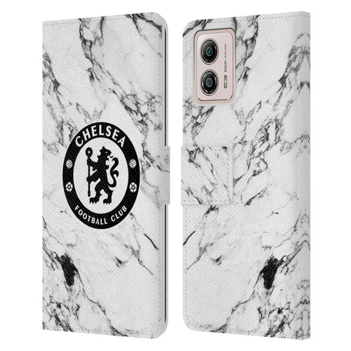 Chelsea Football Club Crest White Marble Leather Book Wallet Case Cover For Motorola Moto G53 5G