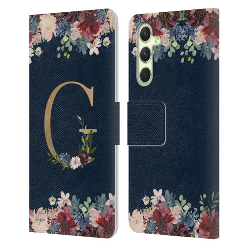 Nature Magick Floral Monogram Gold Navy Letter G Leather Book Wallet Case Cover For Samsung Galaxy A54 5G