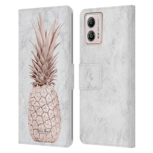 Nature Magick Rose Gold Pineapple On Marble Rose Gold Leather Book Wallet Case Cover For Motorola Moto G53 5G
