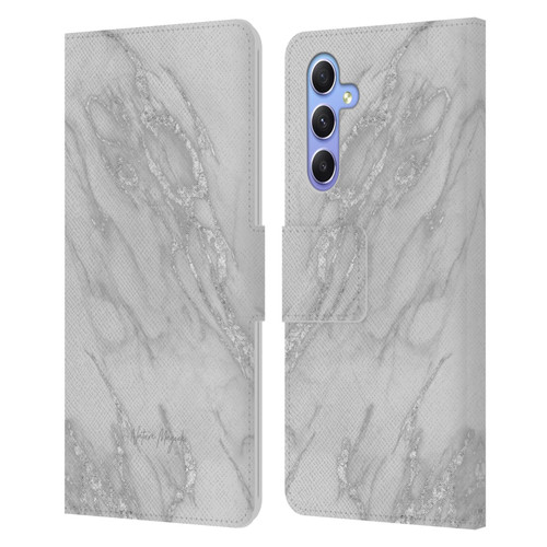 Nature Magick Marble Metallics Silver Leather Book Wallet Case Cover For Samsung Galaxy A34 5G