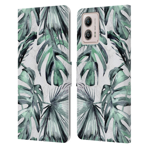 Nature Magick Tropical Palm Leaves On Marble Turquoise Green Island Leather Book Wallet Case Cover For Motorola Moto G53 5G