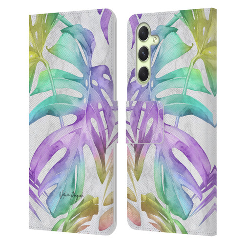 Nature Magick Tropical Palm Leaves On Marble Rainbow Leaf Leather Book Wallet Case Cover For Samsung Galaxy A54 5G
