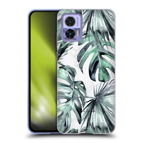 Nature Magick Tropical Palm Leaves On Marble Turquoise Green Island Soft Gel Case for Motorola Edge 30 Neo 5G
