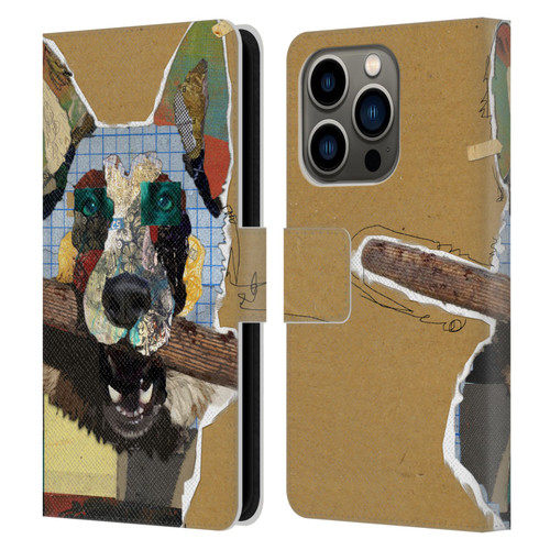 Michel Keck Dogs 3 German Shepherd Leather Book Wallet Case Cover For Apple iPhone 14 Pro