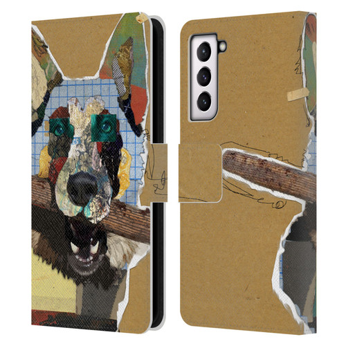 Michel Keck Dogs 3 German Shepherd Leather Book Wallet Case Cover For Samsung Galaxy S21 5G