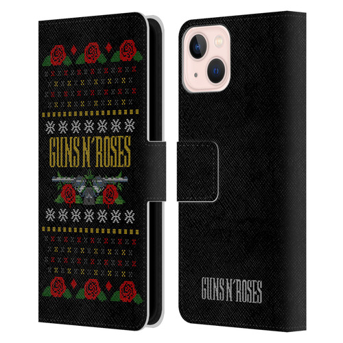 Guns N' Roses Christmas Text Logo Pistol Leather Book Wallet Case Cover For Apple iPhone 13
