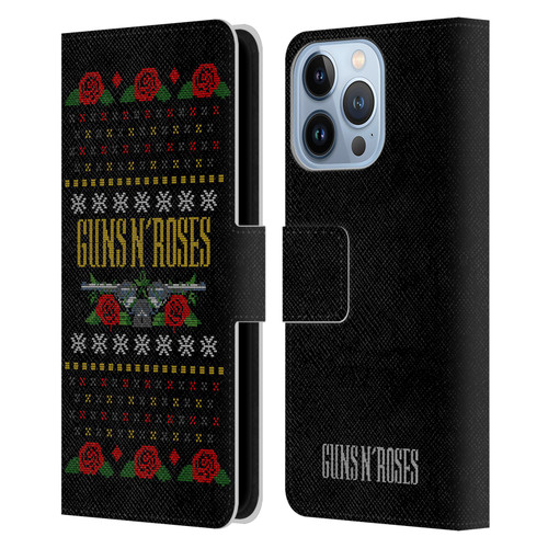 Guns N' Roses Christmas Text Logo Pistol Leather Book Wallet Case Cover For Apple iPhone 13 Pro