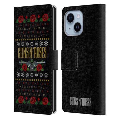 Guns N' Roses Christmas Text Logo Pistol Leather Book Wallet Case Cover For Apple iPhone 14 Plus