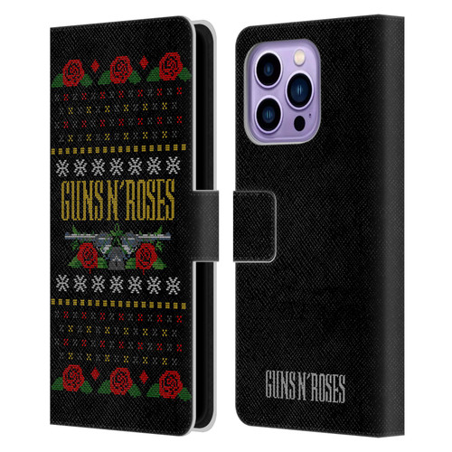 Guns N' Roses Christmas Text Logo Pistol Leather Book Wallet Case Cover For Apple iPhone 14 Pro Max