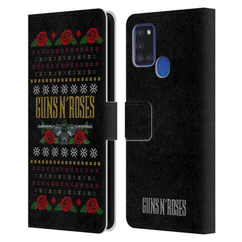 Guns N' Roses Christmas Text Logo Pistol Leather Book Wallet Case Cover For Samsung Galaxy A21s (2020)