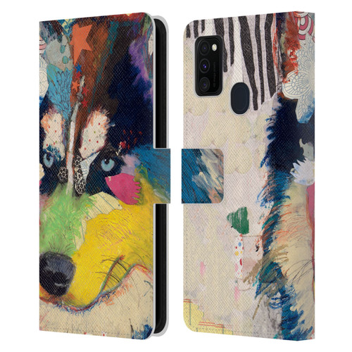 Michel Keck Dogs Husky Leather Book Wallet Case Cover For Samsung Galaxy M30s (2019)/M21 (2020)