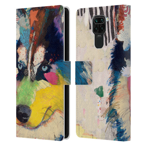 Michel Keck Dogs Husky Leather Book Wallet Case Cover For Xiaomi Redmi Note 9 / Redmi 10X 4G