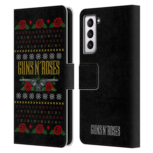 Guns N' Roses Christmas Text Logo Pistol Leather Book Wallet Case Cover For Samsung Galaxy S21 5G