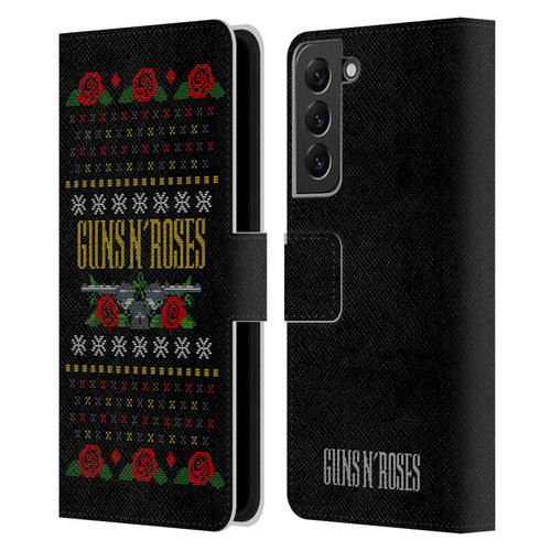 Guns N' Roses Christmas Text Logo Pistol Leather Book Wallet Case Cover For Samsung Galaxy S22+ 5G