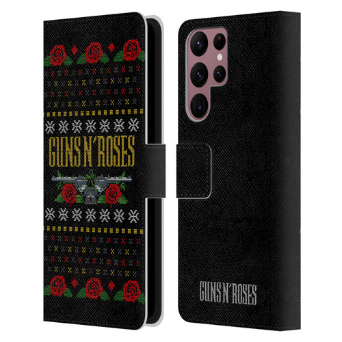 Guns N' Roses Christmas Text Logo Pistol Leather Book Wallet Case Cover For Samsung Galaxy S22 Ultra 5G