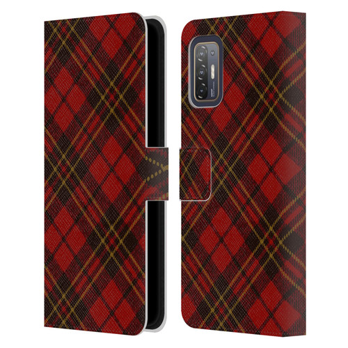 PLdesign Christmas Red Tartan Leather Book Wallet Case Cover For HTC Desire 21 Pro 5G