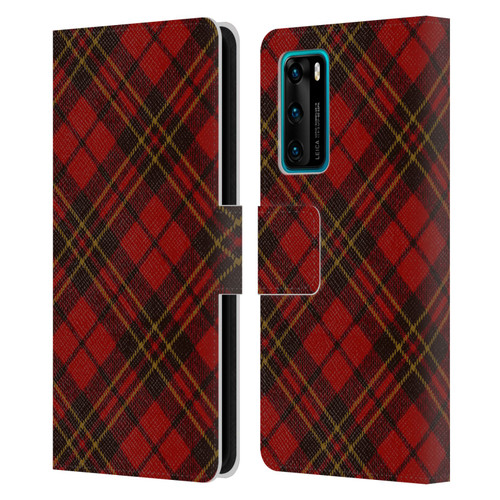PLdesign Christmas Red Tartan Leather Book Wallet Case Cover For Huawei P40 5G
