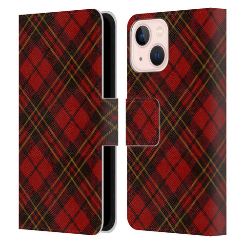 PLdesign Christmas Red Tartan Leather Book Wallet Case Cover For Apple iPhone 13 Mini