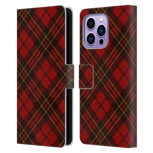 PLdesign Christmas Red Tartan Leather Book Wallet Case Cover For Apple iPhone 14 Pro Max