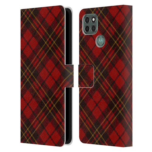 PLdesign Christmas Red Tartan Leather Book Wallet Case Cover For Motorola Moto G9 Power