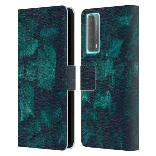 PLdesign Flowers And Leaves Dark Emerald Green Ivy Leather Book Wallet Case Cover For Huawei P Smart (2021)