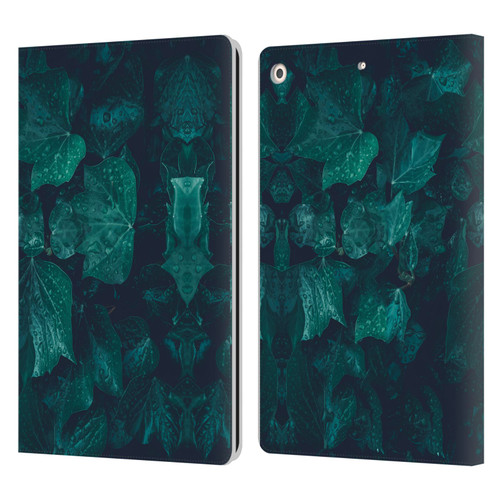 PLdesign Flowers And Leaves Dark Emerald Green Ivy Leather Book Wallet Case Cover For Apple iPad 10.2 2019/2020/2021