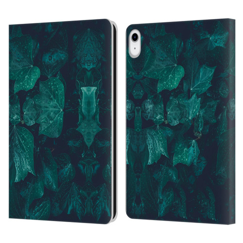 PLdesign Flowers And Leaves Dark Emerald Green Ivy Leather Book Wallet Case Cover For Apple iPad 10.9 (2022)