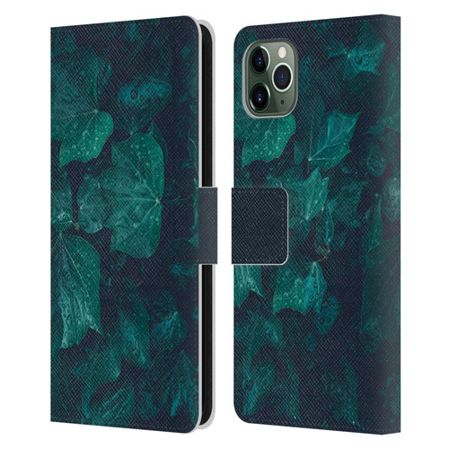 PLdesign Flowers And Leaves Dark Emerald Green Ivy Leather Book Wallet Case Cover For Apple iPhone 11 Pro Max