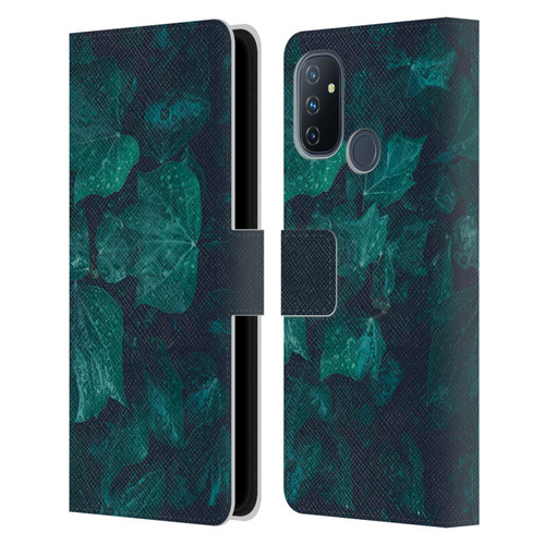 PLdesign Flowers And Leaves Dark Emerald Green Ivy Leather Book Wallet Case Cover For OnePlus Nord N100